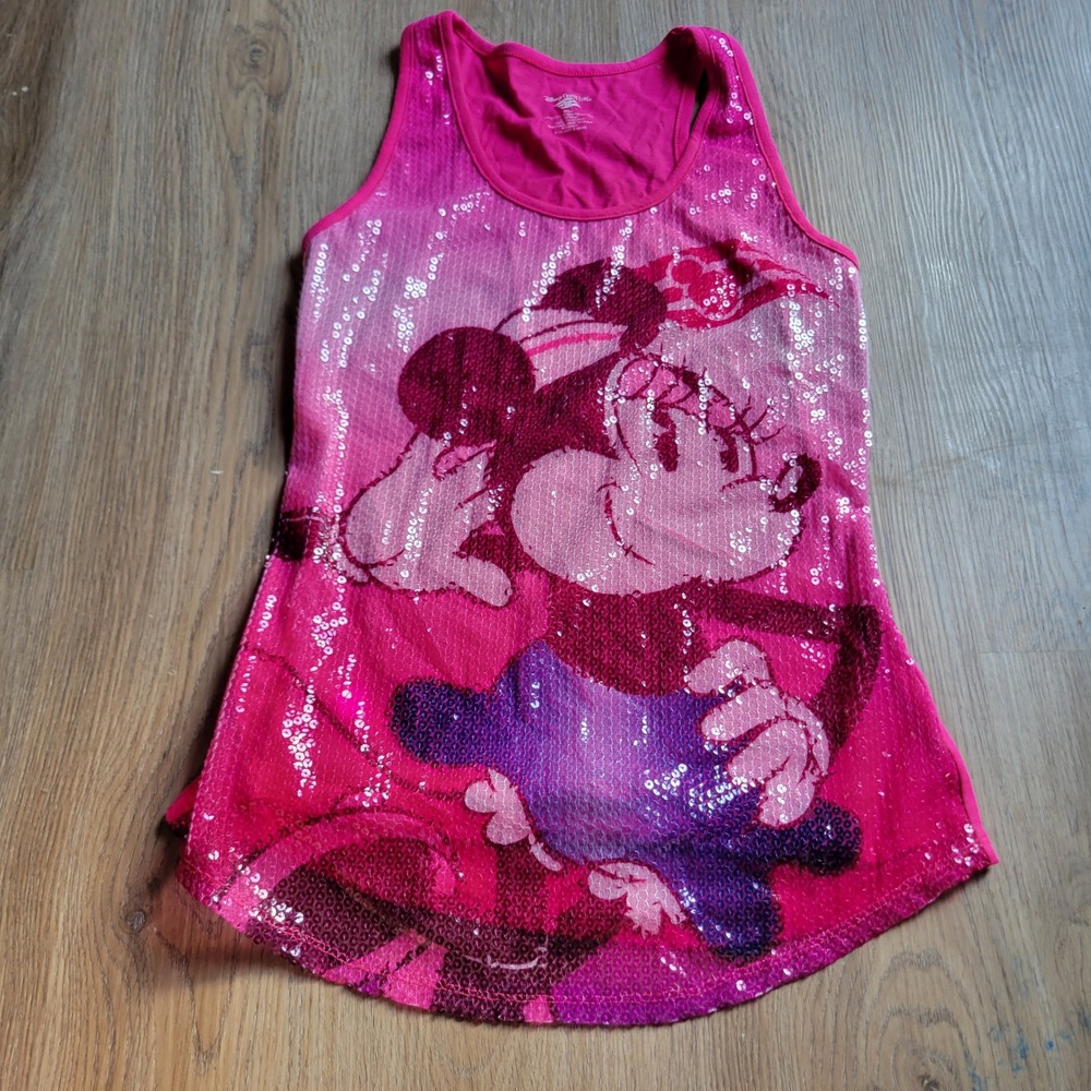 Disney Cruise Line Tank Top Womens Small Pink Minnie Mouse Sequin JT99 Racerback